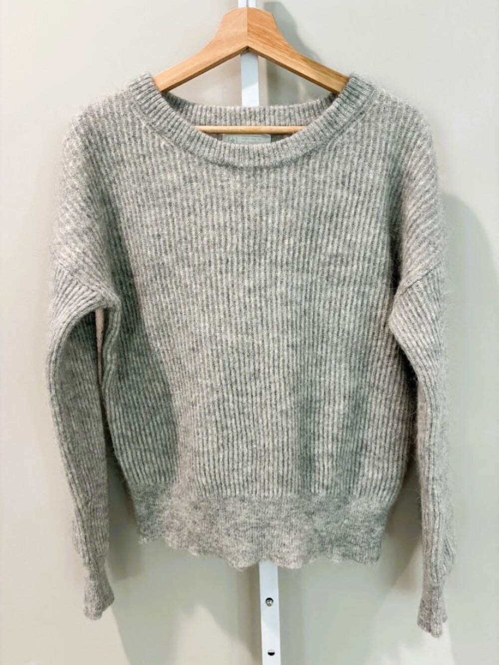 Banana Republic Alpaca Wool Ribbed Crewneck Sweater Gray Marled Knit Size Large